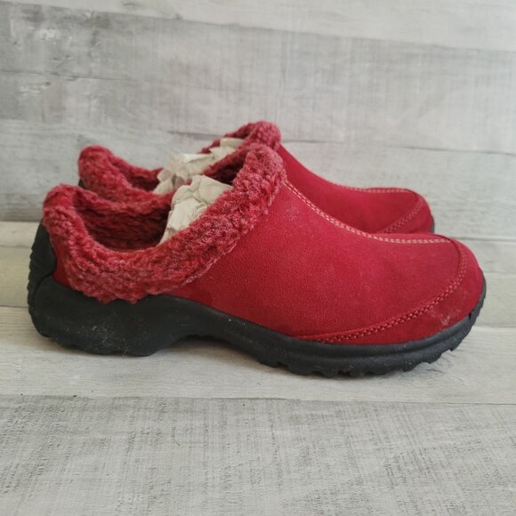 Lands End Womens Chalet Clogs Rich Red Size 6.5 Medium Suede & Fleece Slip-On Sh - Picture 5 of 9